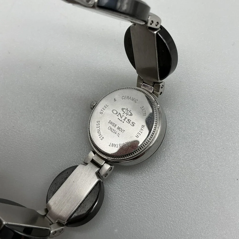 Oniss ON034-L Womens Watch 22mm Black Dial Ceramic Swiss in Box New Battery 6.5